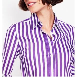 Boden Sienna Purple & White Striped Cotton Button Up Blouse Women's US 6R $110